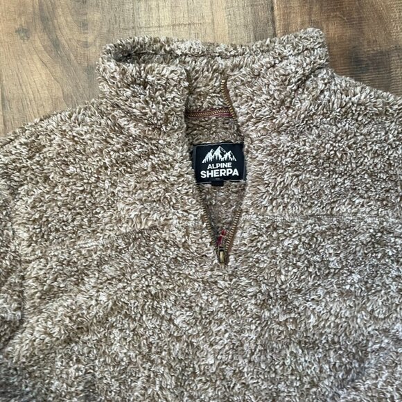 Alpine Sherpa Putty Brown Fuzzy 1/4 Zip Pullover Jacket Women’s Size Large - Picture 2 of 8